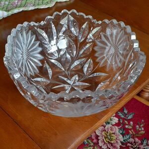 Vintage heavy lead crystal cut glass bowl  or large candy dish vintage antique